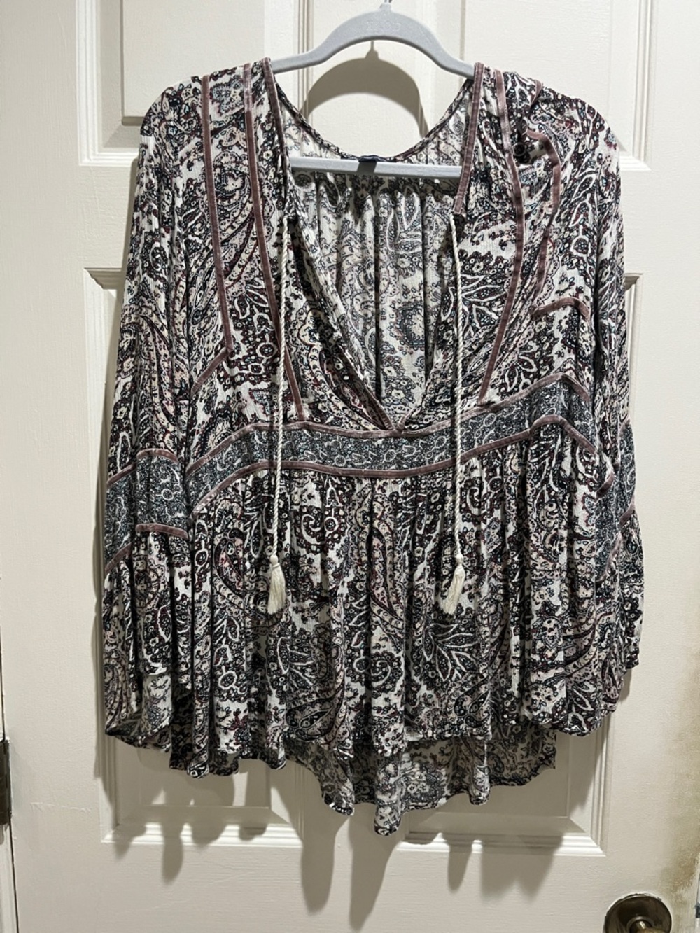 American Eagle Outfitters Paisley Tunic Top - Cream & Black